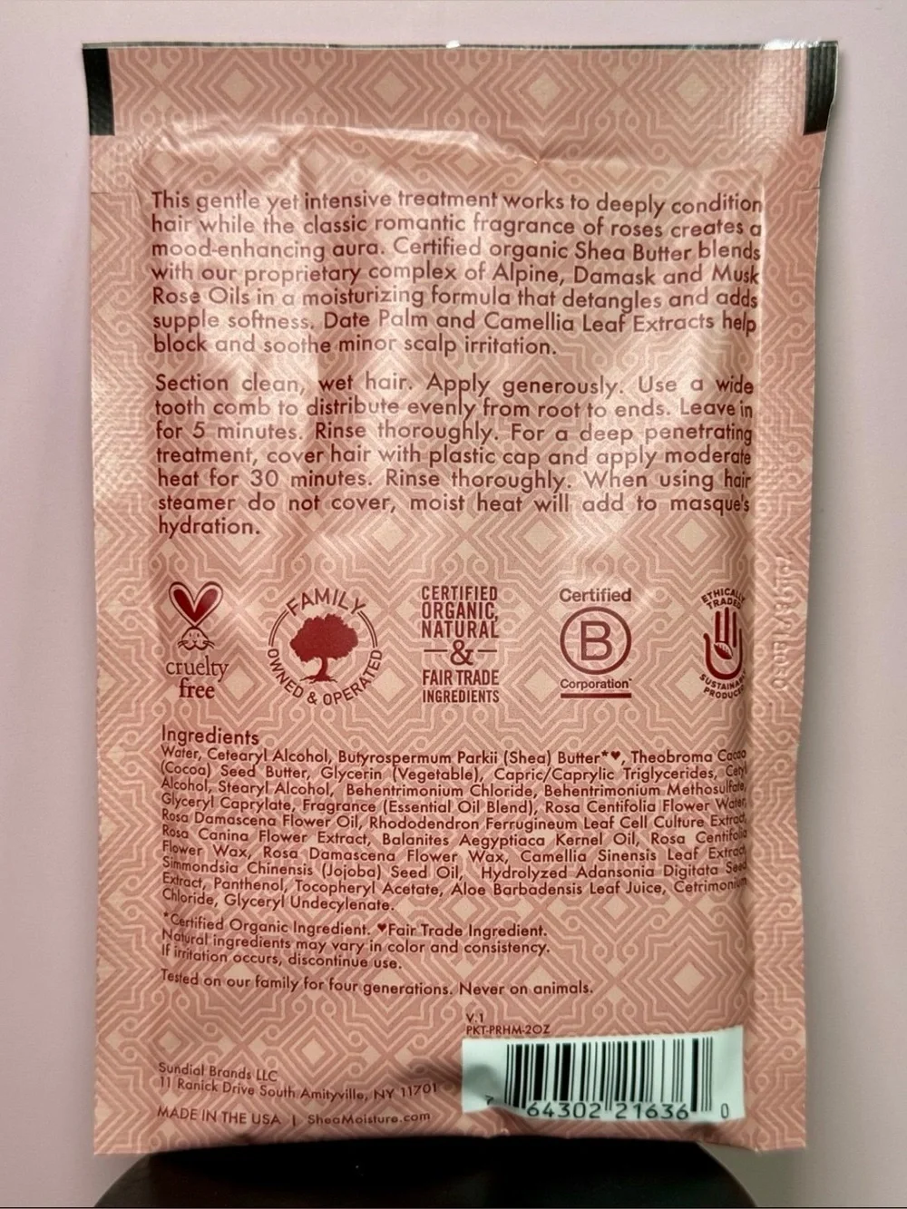 Shea Moisture Peace Rose Oil Complex Nourish & Silken Hair Masque 2 FL OZ